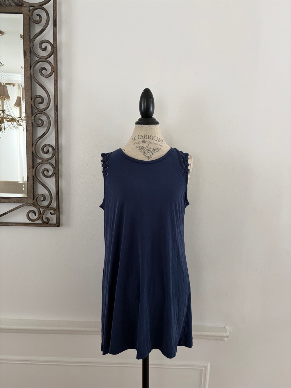 Tresics Navy Sleeveless Tunic with Lace-Up Shoulder